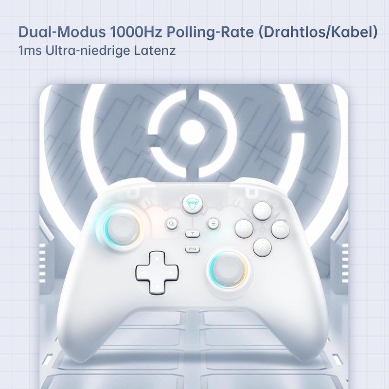 MACHENIKE G3V2 Bluetooth Controller for Pc/Switch/Ios/Android, Hall Effect Joysticks, RGB Lighting Gaming Controller,2 Programmable Buttons,1000mah Battery With Charging Station, White - Image 3